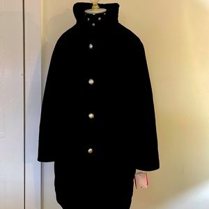 NWT XL Kate Spade Black Coat with Pearl Buttons